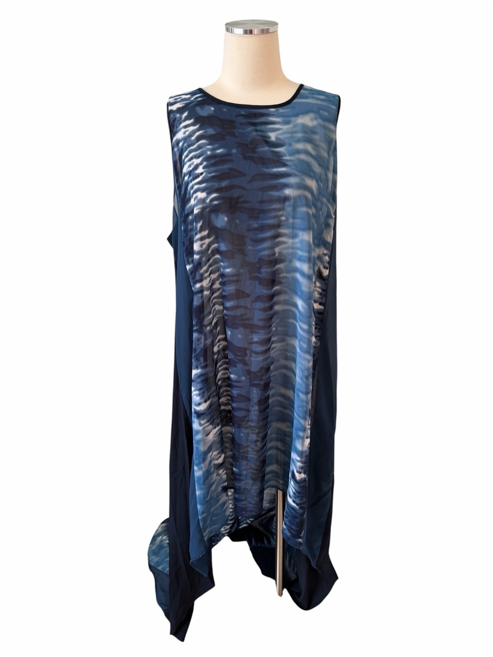Hope & Luck Navy Blue Sheer Sleeveless Asymmetric Dress Beach Coverup sz XL - Picture 2 of 8
